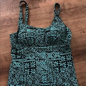 St. John's Bay Blue and Black Smocked Sleeveless Swim Tank